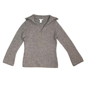 Jillian Jones Women's Brown Lambswool Blend Collared V Neck Sweater Size S